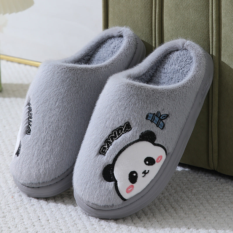 Cute Cartoon Panda Slippers Home Winter Warm Thick-soled Floor Bedroom Slipper Couples House Shoes